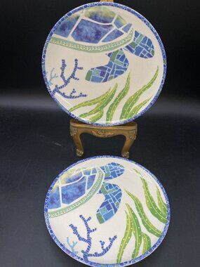 LOT 2 Sea Turtle Dessert Plates By Lori Siebert 7 1/2” READ
